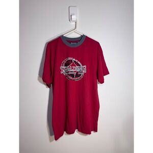 Spalding Athletic Mens XL Red Ringer T-Shirt Short Sleeve Graphic Basketball Tee